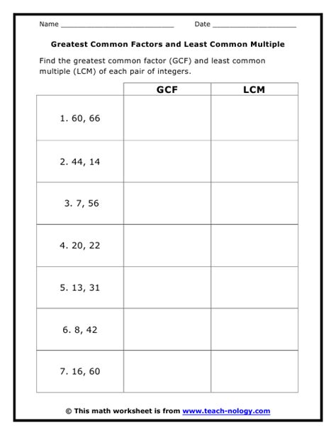 lcm and gcf worksheet grade 4